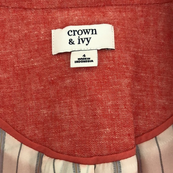 New CROWN IVY Red Linen Cotton Summer Blazer Contrast Stripe Lining Size 4 - Picture 8 of 9